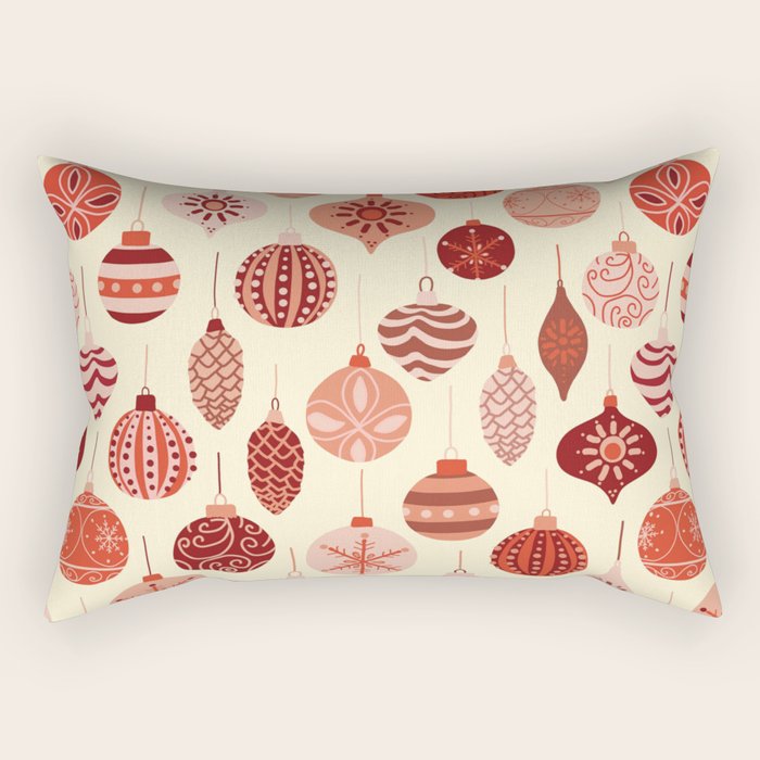 Christmas Ornaments Red Pink Beige Pattern Rectangular Pillow Gallery Image 1