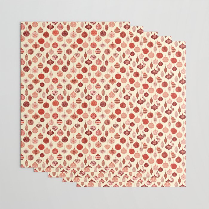 Christmas Ornaments Red Pink Beige Pattern Wrapping Paper Gallery Image 3