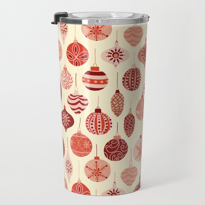 Christmas Ornaments Red Pink Beige Pattern Travel Mug Gallery Image 3