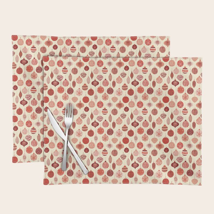 Christmas Ornaments Red Pink Beige Pattern Placemat Gallery Image 1