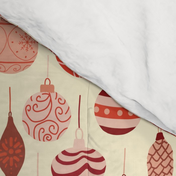 Christmas Ornaments Red Pink Beige Pattern Comforter Gallery Image 4