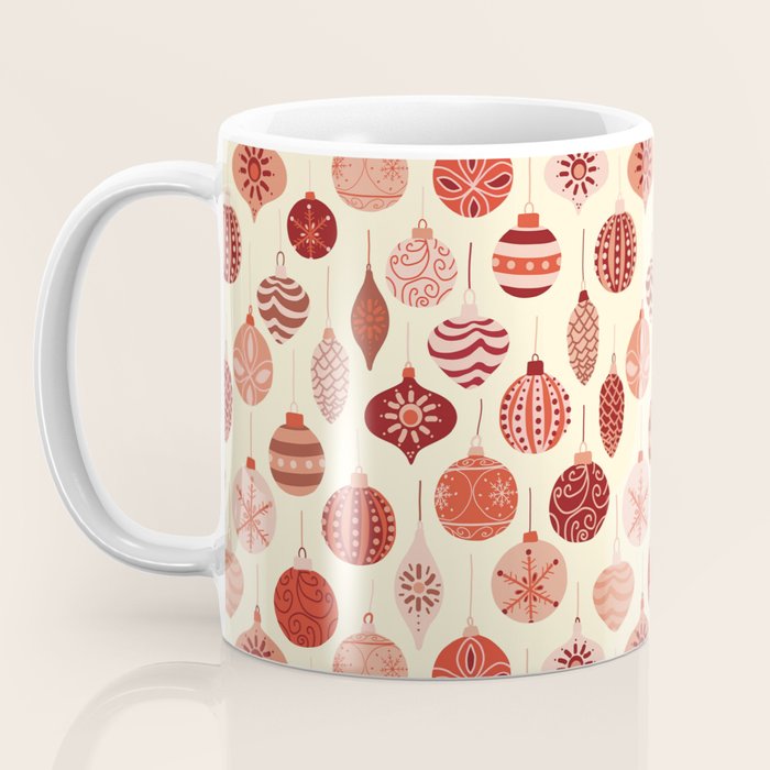 Christmas Ornaments Red Pink Beige Pattern Coffee Mug Gallery Image 3