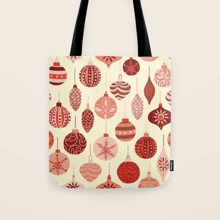 Christmas Ornaments Red Pink Beige Pattern Tote Bag Gallery Image 1