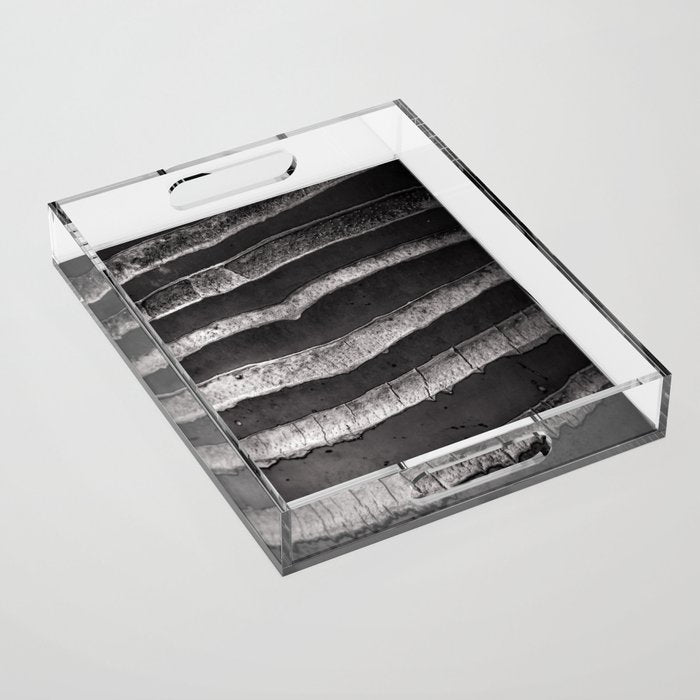 Layers - Contemporary Black and White Abstract Acrylic Tray Gallery Image 1