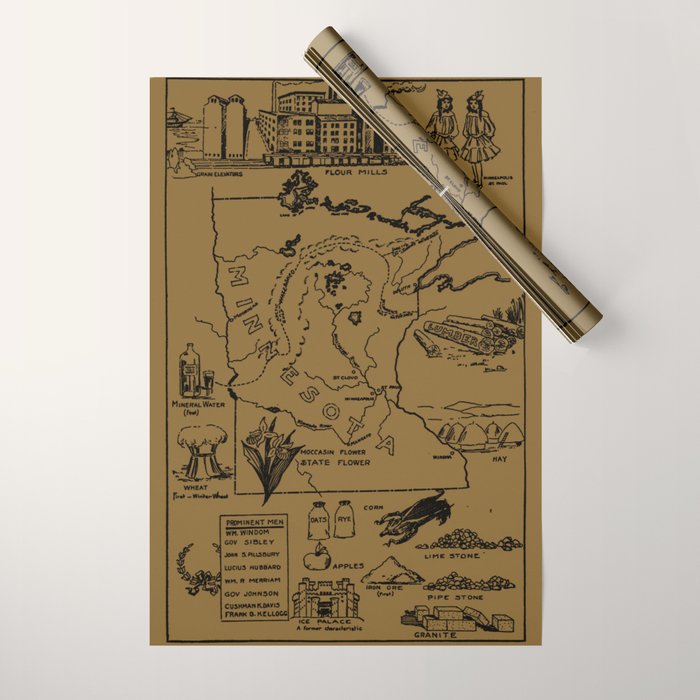 Vintage Map of Minnesota (1912) - Tan Wrapping Paper Gallery Image 1
