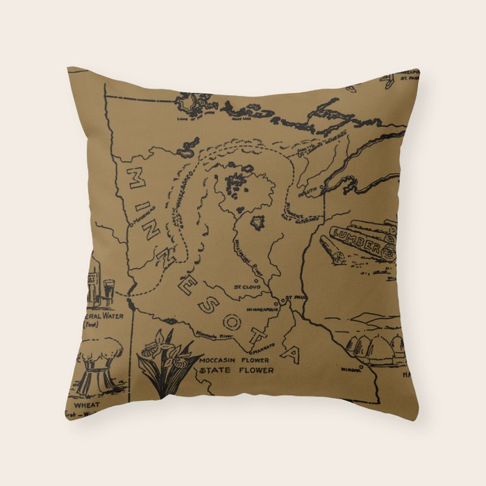Vintage Map of Minnesota (1912) - Tan Throw Pillow Gallery Image 6