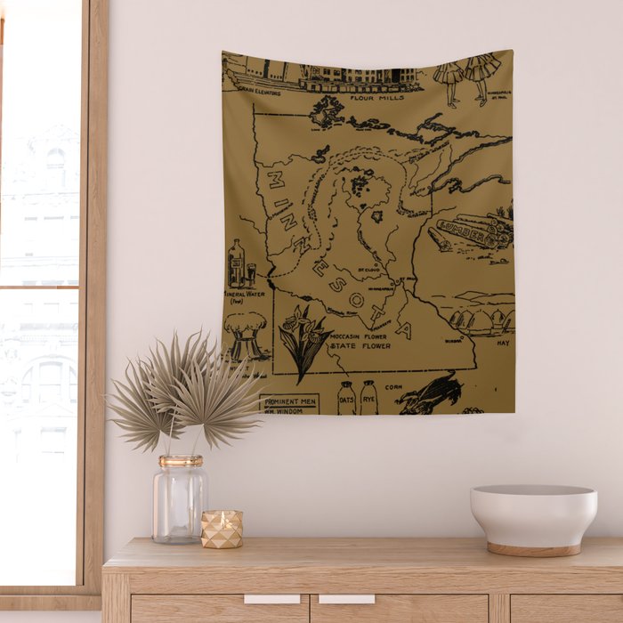 Vintage Map of Minnesota (1912) - Tan Wall Tapestry Gallery Image 2