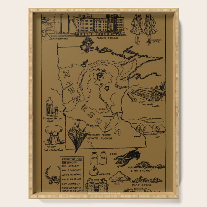 Vintage Map of Minnesota (1912) - Tan Serving Tray Gallery Image 1