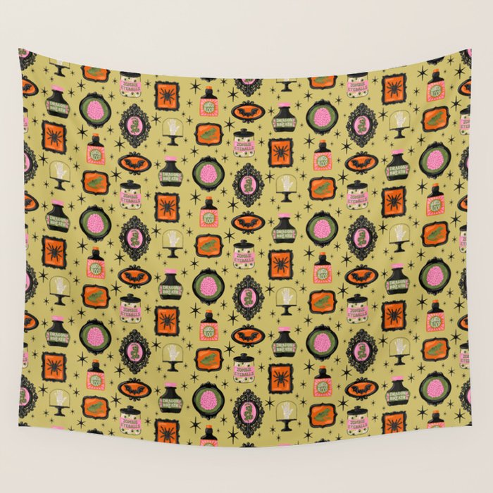 Eerie Oddities Halloween Pattern Wall Tapestry Gallery Image 4