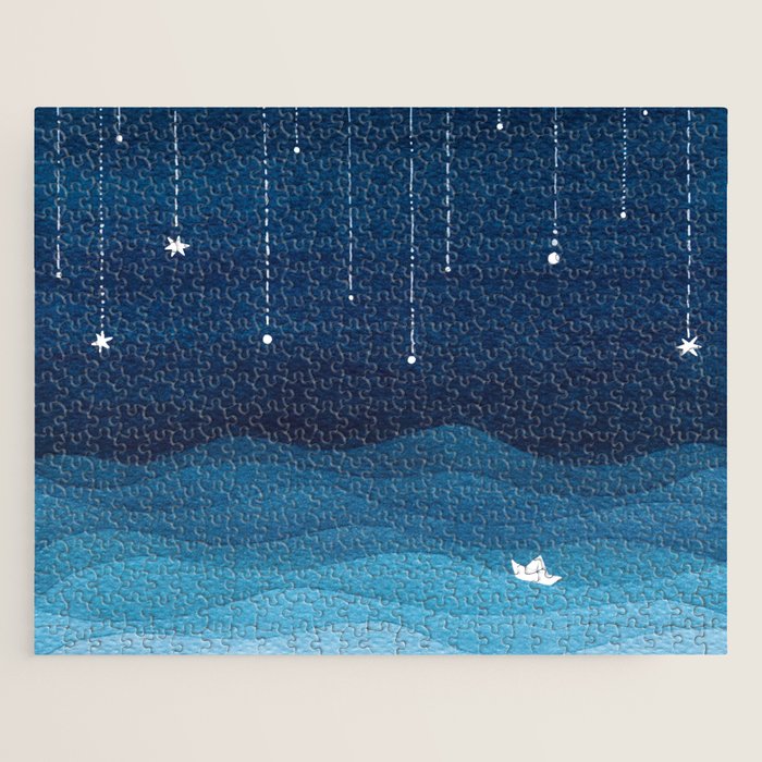 Falling stars, blue, sailboat, ocean Jigsaw Puzzle Gallery Image 1