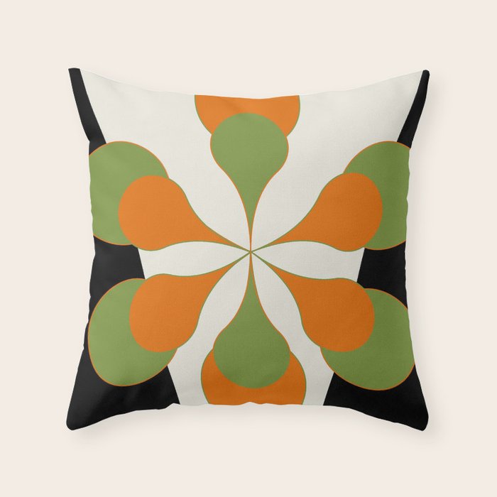 Mid-Century Modern Art 1.4 - Green & Orange Flower Throw Pillow Gallery Image 1
