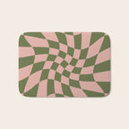 Wavy Check - Green And Peach - Checkerboard Pattern Print Bath Mat Gallery Image 1