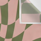 Wavy Check - Green And Peach - Checkerboard Pattern Print Wall Tapestry Gallery Image 3