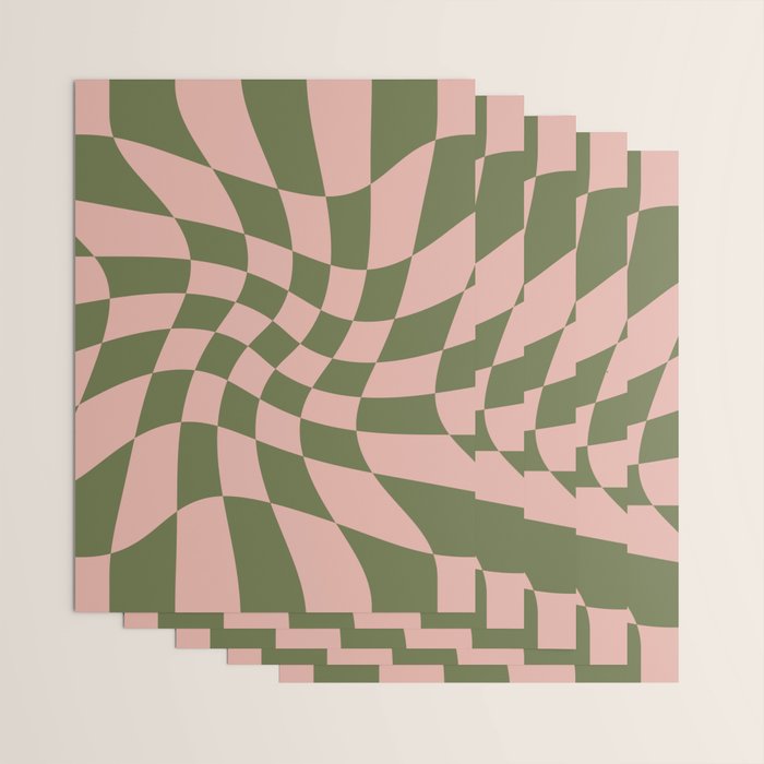 Wavy Check - Green And Peach - Checkerboard Pattern Print Wrapping Paper Gallery Image 3