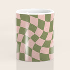 Wavy Check - Green And Peach - Checkerboard Pattern Print Coffee Mug Gallery Image 4