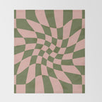 Wavy Check - Green And Peach - Checkerboard Pattern Print Throw Blanket Gallery Image 2