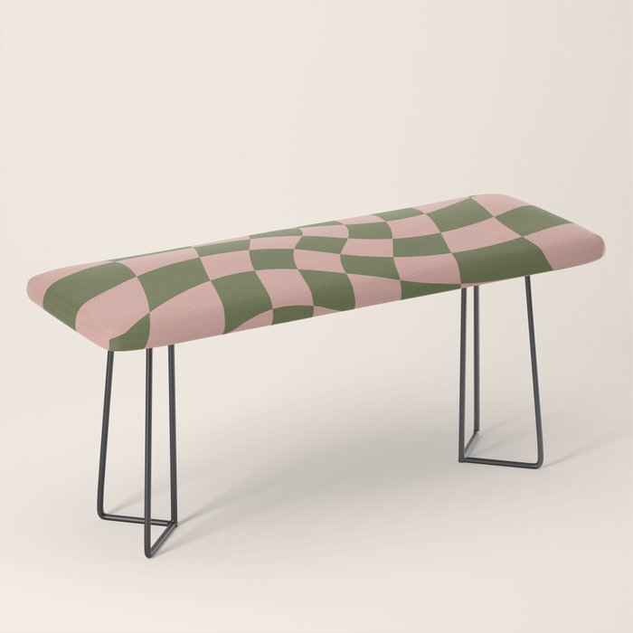 Wavy Check - Green And Peach - Checkerboard Pattern Print Bench Gallery Image 1