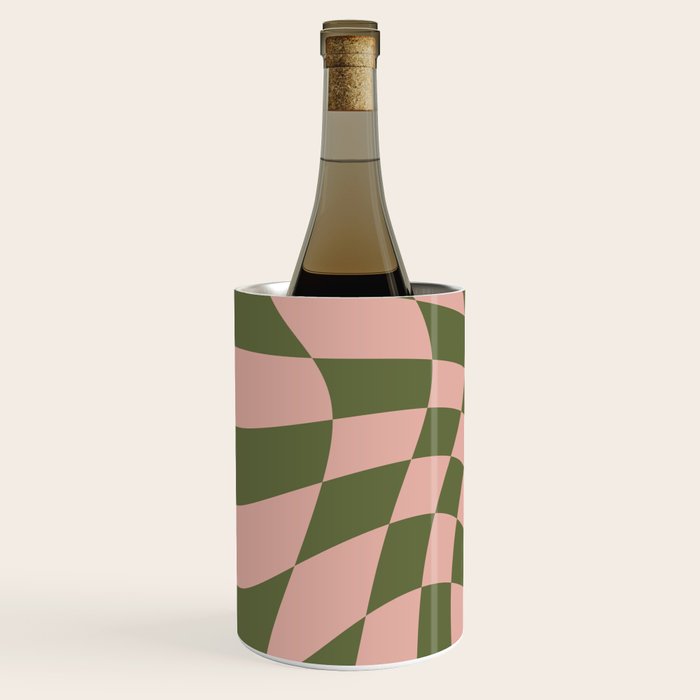 Wavy Check - Green And Peach - Checkerboard Pattern Print Wine Chiller Gallery Image 2