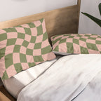 Wavy Check - Green And Peach - Checkerboard Pattern Print Pillow Sham Gallery Image 2