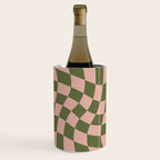 Wavy Check - Green And Peach - Checkerboard Pattern Print Wine Chiller Gallery Image 1