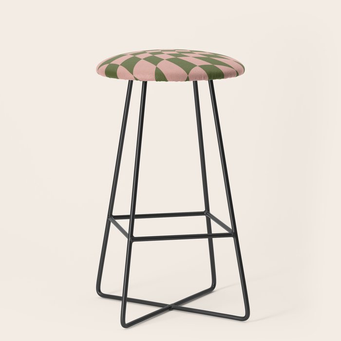 Wavy Check - Green And Peach - Checkerboard Pattern Print Stool Gallery Image 1