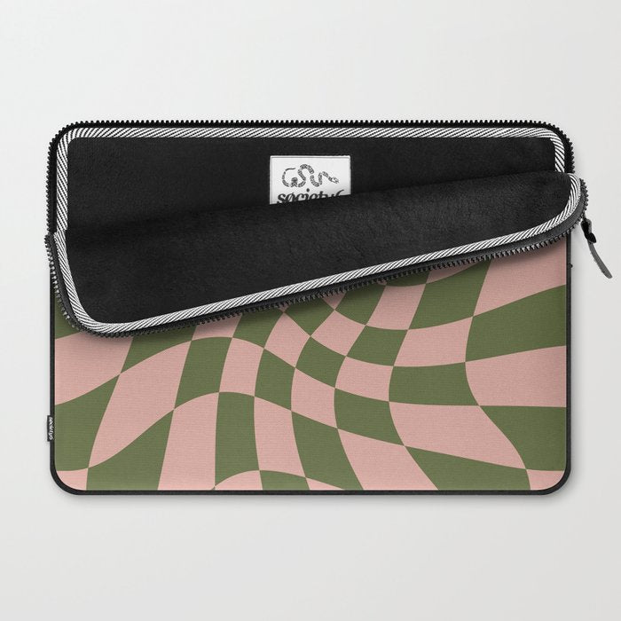 Wavy Check - Green And Peach - Checkerboard Pattern Print Laptop Sleeve Gallery Image 2