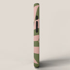 Wavy Check - Green And Peach - Checkerboard Pattern Print iPhone Case Gallery Image 2
