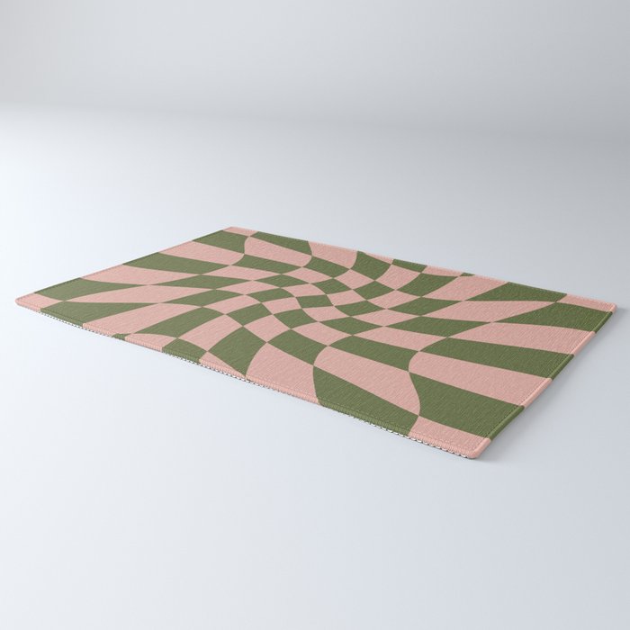 Wavy Check - Green And Peach - Checkerboard Pattern Print Rug Gallery Image 3