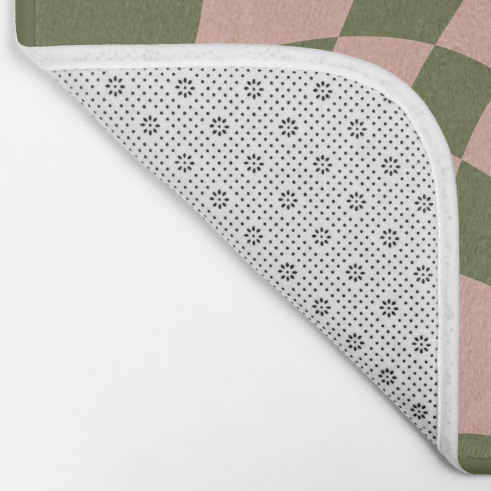 Wavy Check - Green And Peach - Checkerboard Pattern Print Bath Mat Gallery Image 2