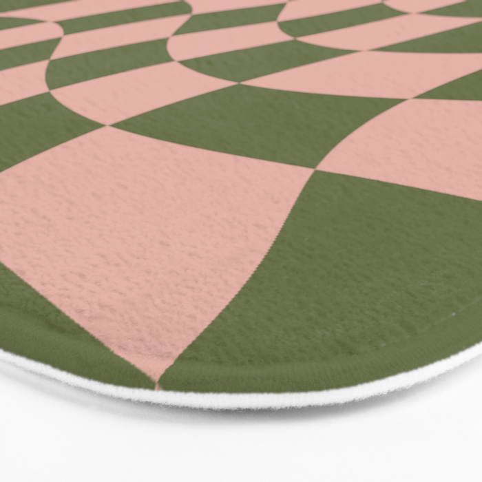 Wavy Check - Green And Peach - Checkerboard Pattern Print Bath Mat Gallery Image 3