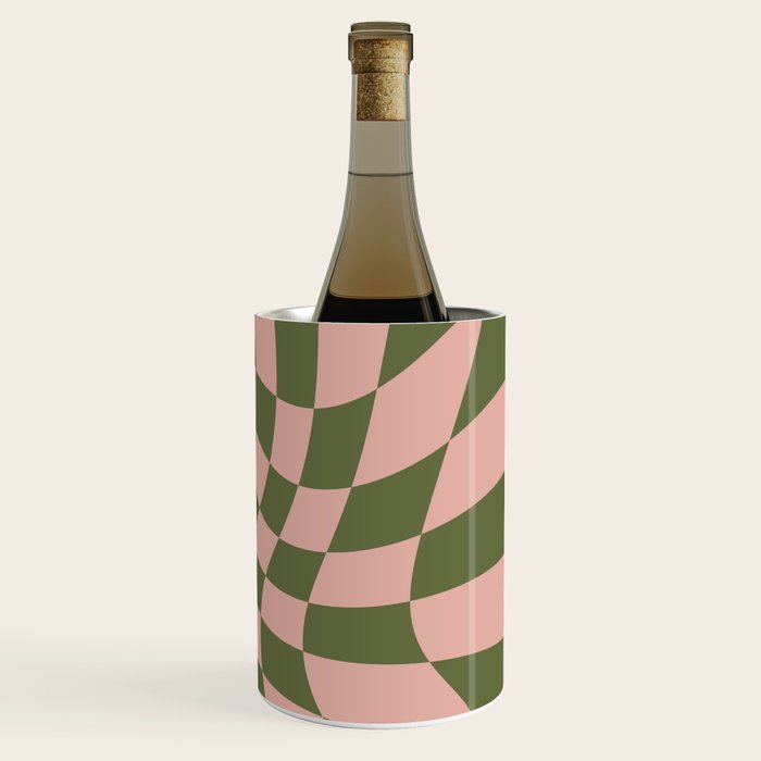 Wavy Check - Green And Peach - Checkerboard Pattern Print Wine Chiller Gallery Image 3