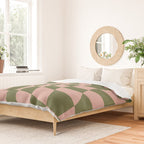Wavy Check - Green And Peach - Checkerboard Pattern Print Duvet Cover Gallery Image 2