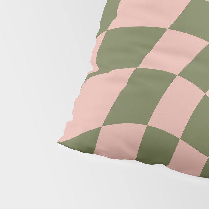 Wavy Check - Green And Peach - Checkerboard Pattern Print Pillow Sham Gallery Image 4