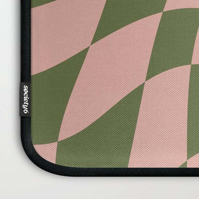 Wavy Check - Green And Peach - Checkerboard Pattern Print Laptop Sleeve Gallery Image 3