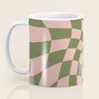 Wavy Check - Green And Peach - Checkerboard Pattern Print Coffee Mug Gallery Image 3