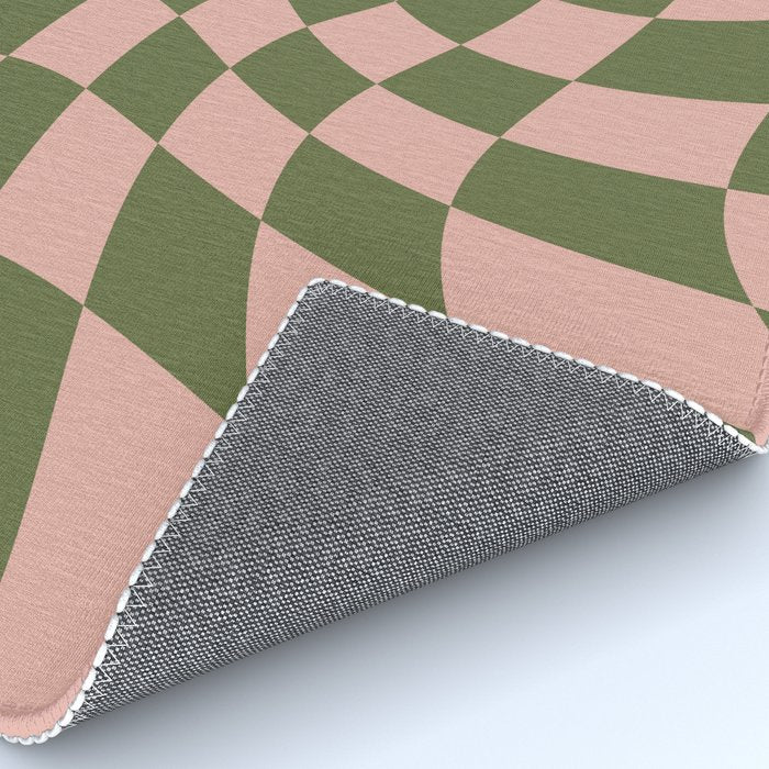 Wavy Check - Green And Peach - Checkerboard Pattern Print Rug Gallery Image 4