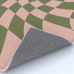 Wavy Check - Green And Peach - Checkerboard Pattern Print Rug Gallery Image 4