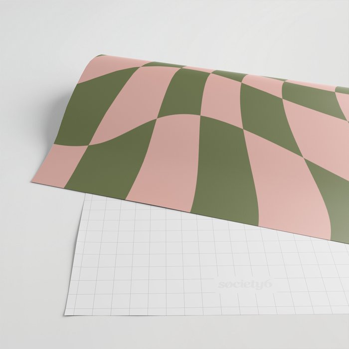 Wavy Check - Green And Peach - Checkerboard Pattern Print Wrapping Paper Gallery Image 2