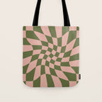 Wavy Check - Green And Peach - Checkerboard Pattern Print Tote Bag Gallery Image 1