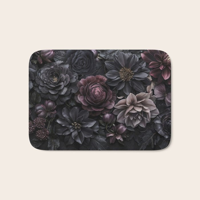 Midnight Floralscape Moody Baroque Opulent Flowers Bath Mat Gallery Image 1