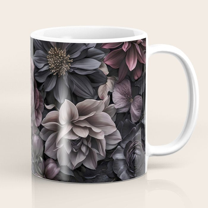 Midnight Floralscape Moody Baroque Opulent Flowers Coffee Mug Gallery Image 1