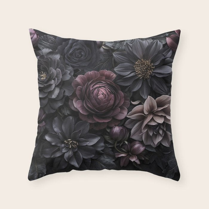 Midnight Floralscape Moody Baroque Opulent Flowers Throw Pillow Gallery Image 6