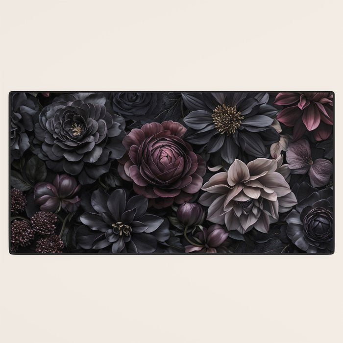 Midnight Floralscape Moody Baroque Opulent Flowers Desk Mat Gallery Image 3
