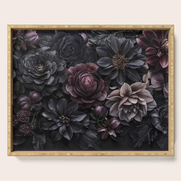Midnight Floralscape Moody Baroque Opulent Flowers Serving Tray Gallery Image 1