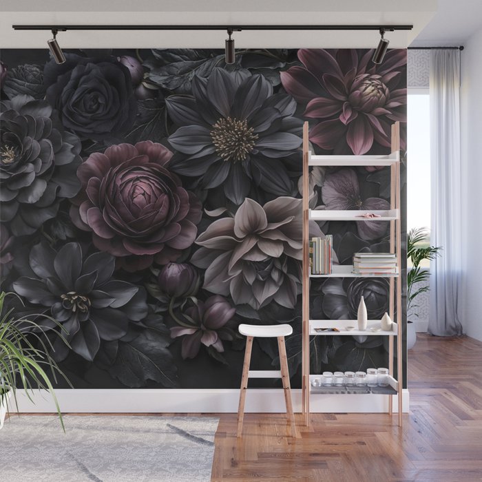Midnight Floralscape Moody Baroque Opulent Flowers Wall Mural Gallery Image 1