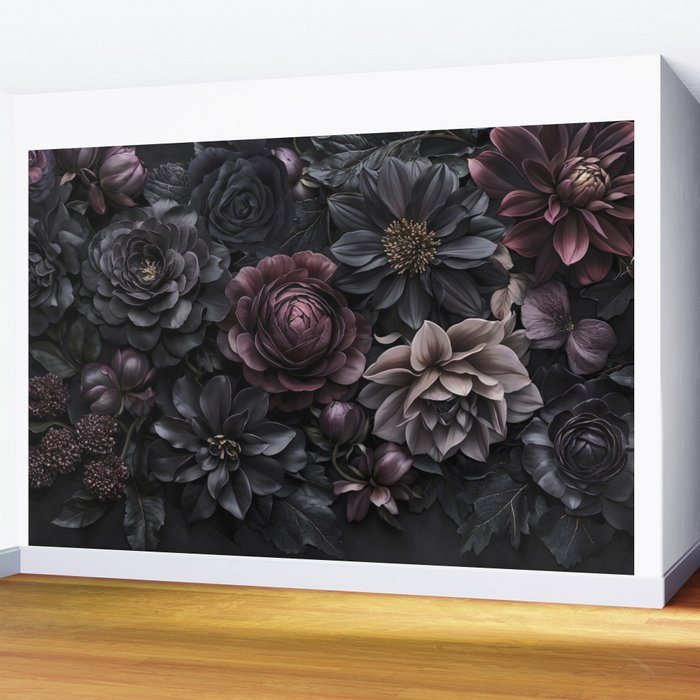 Midnight Floralscape Moody Baroque Opulent Flowers Wall Mural Gallery Image 2