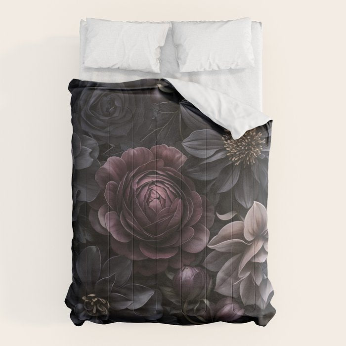 Midnight Floralscape Moody Baroque Opulent Flowers Comforter Gallery Image 6