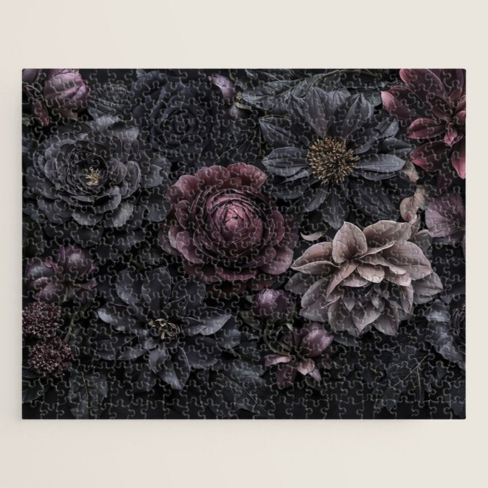 Midnight Floralscape Moody Baroque Opulent Flowers Jigsaw Puzzle Gallery Image 1