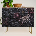 Midnight Floralscape Moody Baroque Opulent Flowers Credenza Gallery Image 1