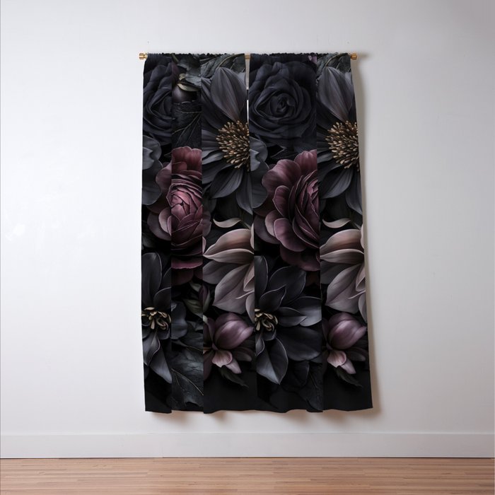 Midnight Floralscape Moody Baroque Opulent Flowers Window Curtain Gallery Image 3